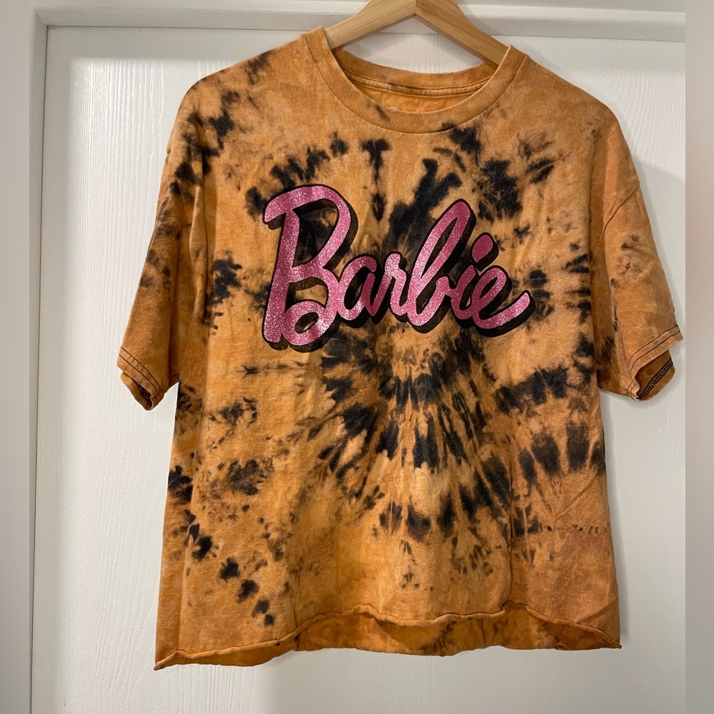Barbie Tie Dye Tshirt with Pink Glitter. Size L